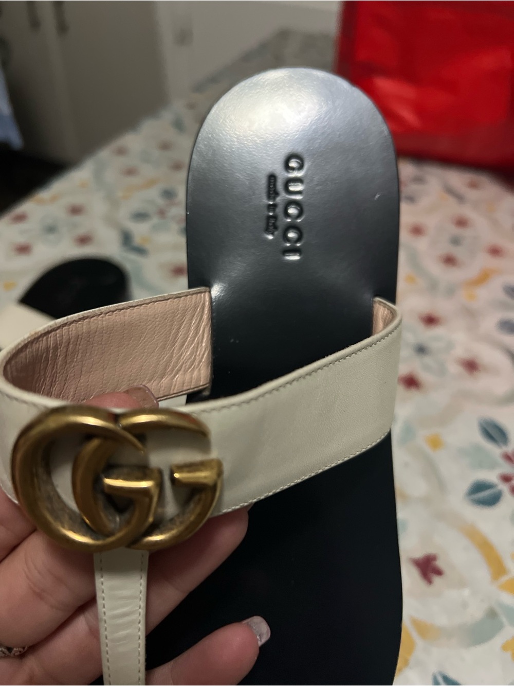 Women’s Gucci Marmont Double G Cream Thong Sandals size 37 size 6 - Picture 5 of 14
